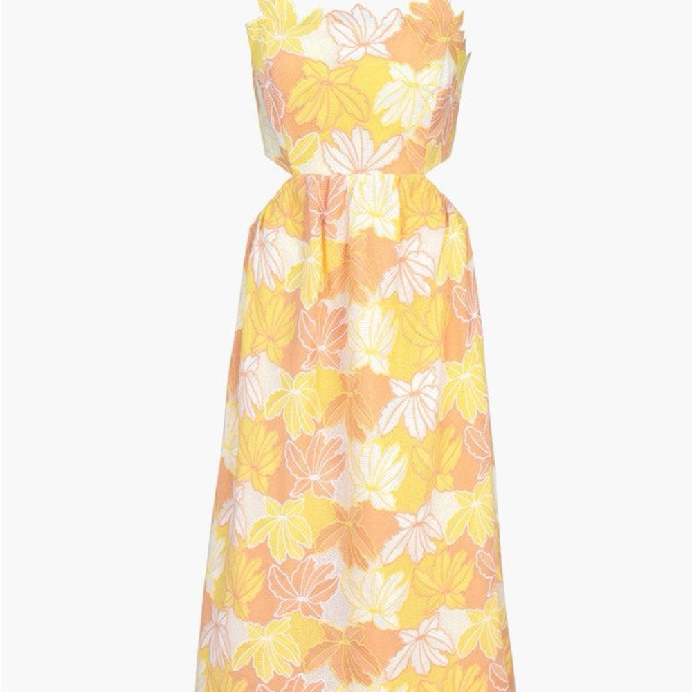ADELYN RAE Floral Strapless Dress in Yellow and Orange